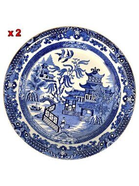 2 Burleigh Ware Blue Willow Soup Pasta Bowl Dinnerware Tableware England 7.75"